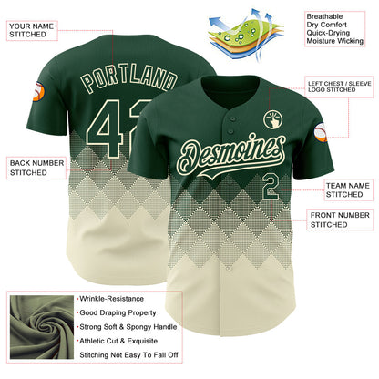 Custom Green Cream 3D Pattern Design Gradient Square Shapes Authentic Baseball Jersey - Sky-Custom
