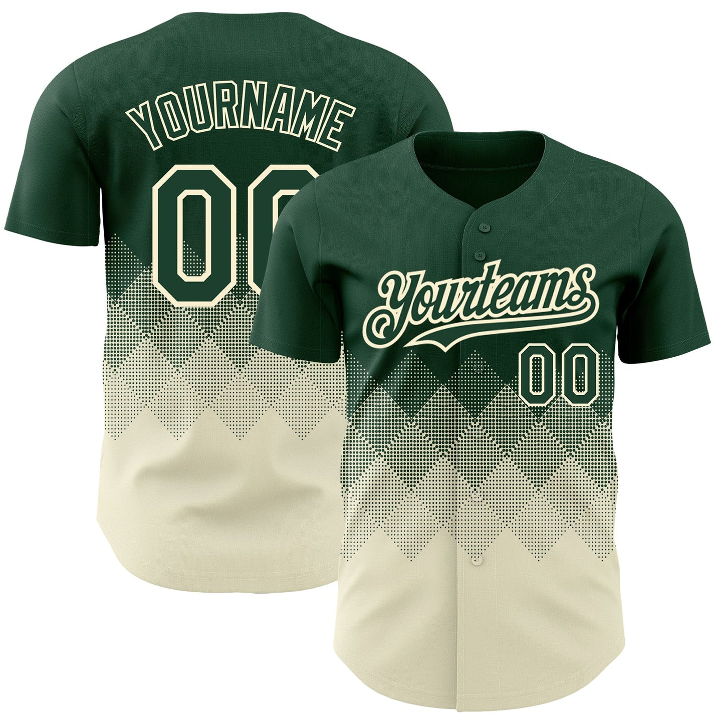 Custom Green Cream 3D Pattern Design Gradient Square Shapes Authentic Baseball Jersey - Sky-Custom