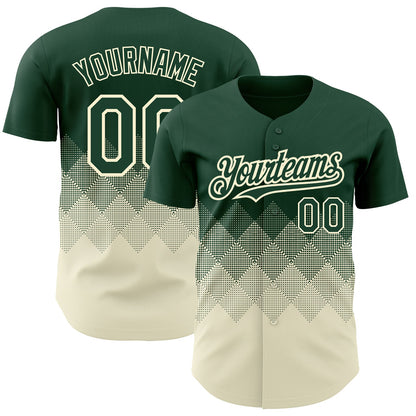 Custom Green Cream 3D Pattern Design Gradient Square Shapes Authentic Baseball Jersey - Sky-Custom