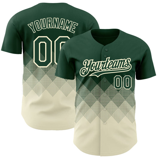 Custom Green Cream 3D Pattern Design Gradient Square Shapes Authentic Baseball Jersey - Sky-Custom