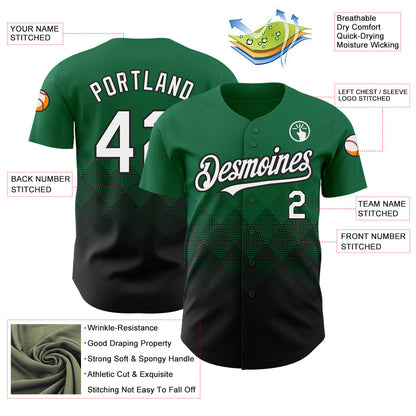 Custom Kelly Green White-Black 3D Pattern Design Gradient Square Shapes Authentic Baseball Jersey - Sky-Custom