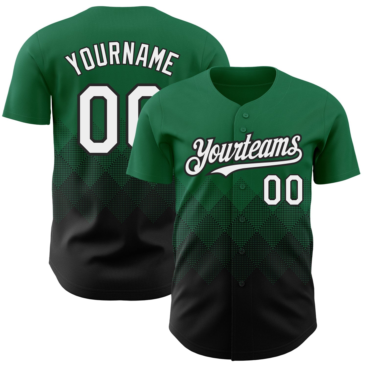 Custom Kelly Green White-Black 3D Pattern Design Gradient Square Shapes Authentic Baseball Jersey - Sky-Custom