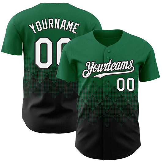 Custom Kelly Green White-Black 3D Pattern Design Gradient Square Shapes Authentic Baseball Jersey - Sky-Custom