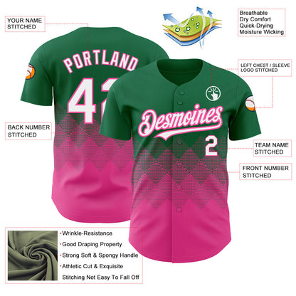 Custom Kelly Green White-Pink 3D Pattern Design Gradient Square Shapes Authentic Baseball Jersey - Sky-Custom