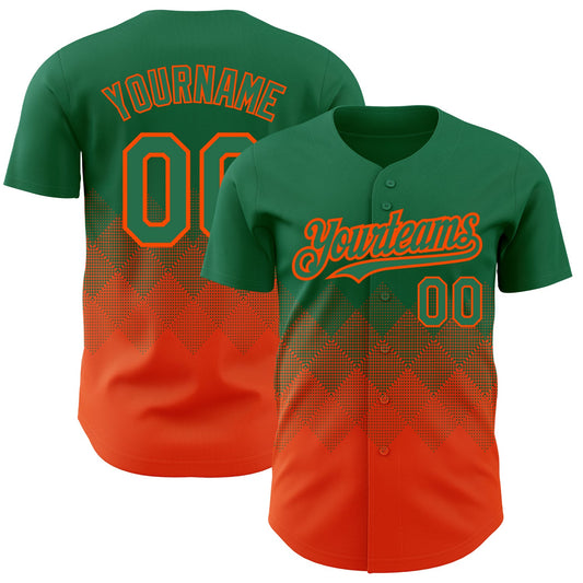Custom Kelly Green Orange 3D Pattern Design Gradient Square Shapes Authentic Baseball Jersey - Sky-Custom
