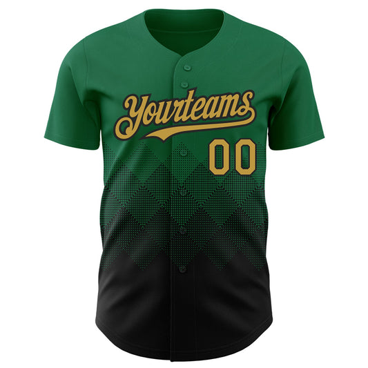 Custom Kelly Green Old Gold-Black 3D Pattern Design Gradient Square Shapes Authentic Baseball Jersey - Sky-Custom