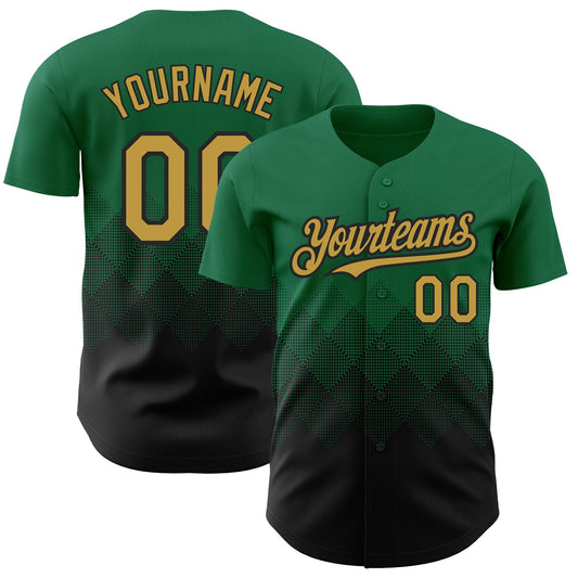 Custom Kelly Green Old Gold-Black 3D Pattern Design Gradient Square Shapes Authentic Baseball Jersey - Sky-Custom