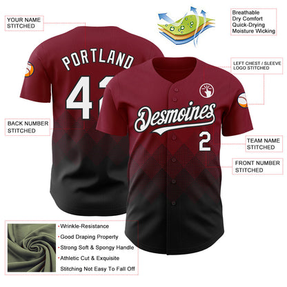 Custom Crimson White-Black 3D Pattern Design Gradient Square Shapes Authentic Baseball Jersey - Sky-Custom