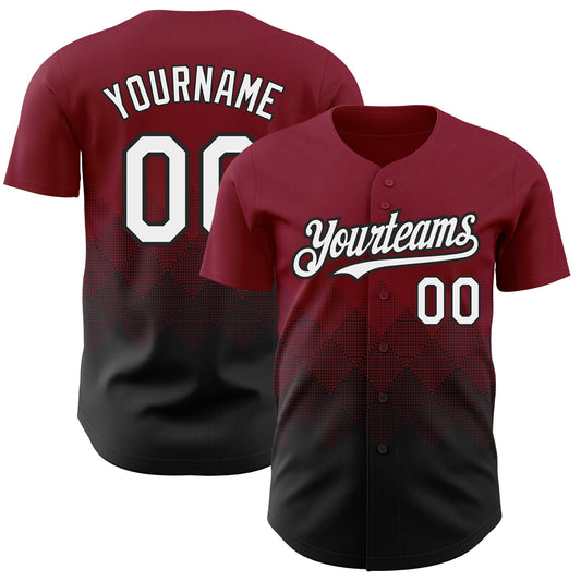 Custom Crimson White-Black 3D Pattern Design Gradient Square Shapes Authentic Baseball Jersey - Sky-Custom