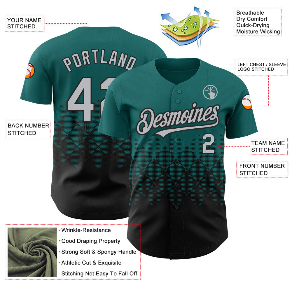 Custom Teal Gray-Black 3D Pattern Design Gradient Square Shapes Authentic Baseball Jersey - Sky-Custom