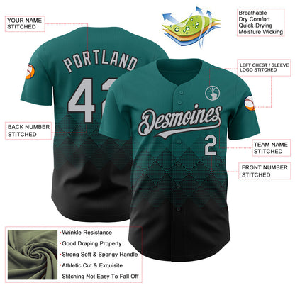Custom Teal Gray-Black 3D Pattern Design Gradient Square Shapes Authentic Baseball Jersey - Sky-Custom