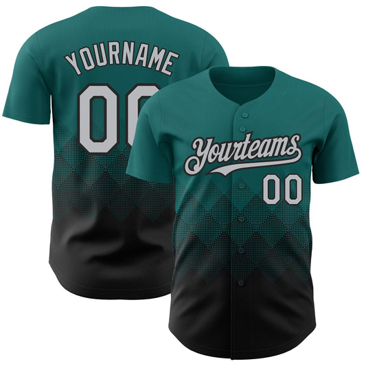 Custom Teal Gray-Black 3D Pattern Design Gradient Square Shapes Authentic Baseball Jersey - Sky-Custom