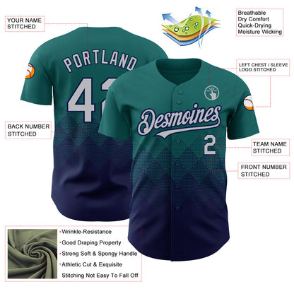 Custom Teal Gray-Navy 3D Pattern Design Gradient Square Shapes Authentic Baseball Jersey - Sky-Custom