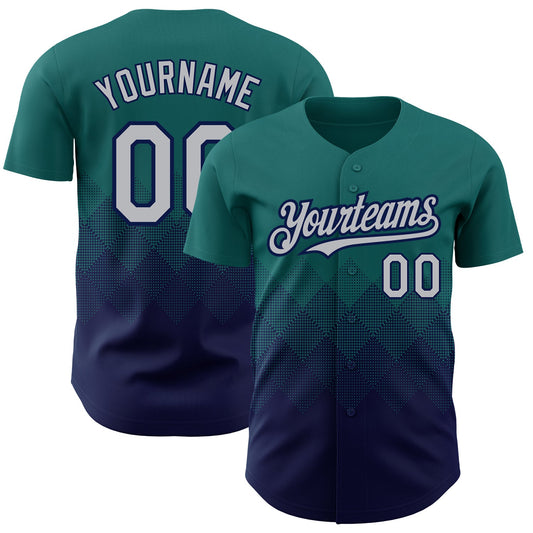 Custom Teal Gray-Navy 3D Pattern Design Gradient Square Shapes Authentic Baseball Jersey - Sky-Custom