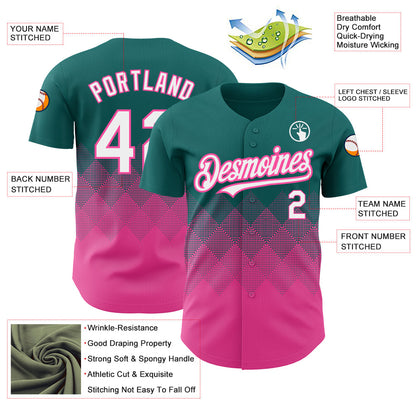 Custom Teal White-Pink 3D Pattern Design Gradient Square Shapes Authentic Baseball Jersey - Sky-Custom