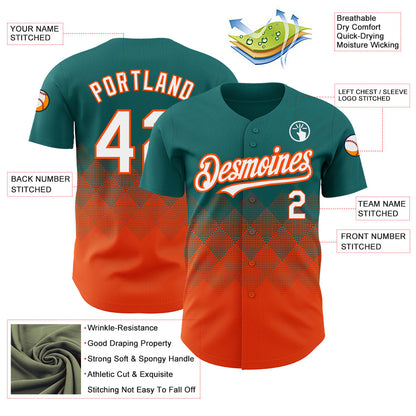 Custom Teal White-Orange 3D Pattern Design Gradient Square Shapes Authentic Baseball Jersey - Sky-Custom