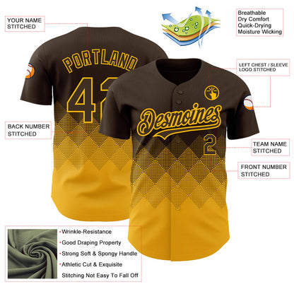 Custom Brown Gold 3D Pattern Design Gradient Square Shapes Authentic Baseball Jersey - Sky-Custom