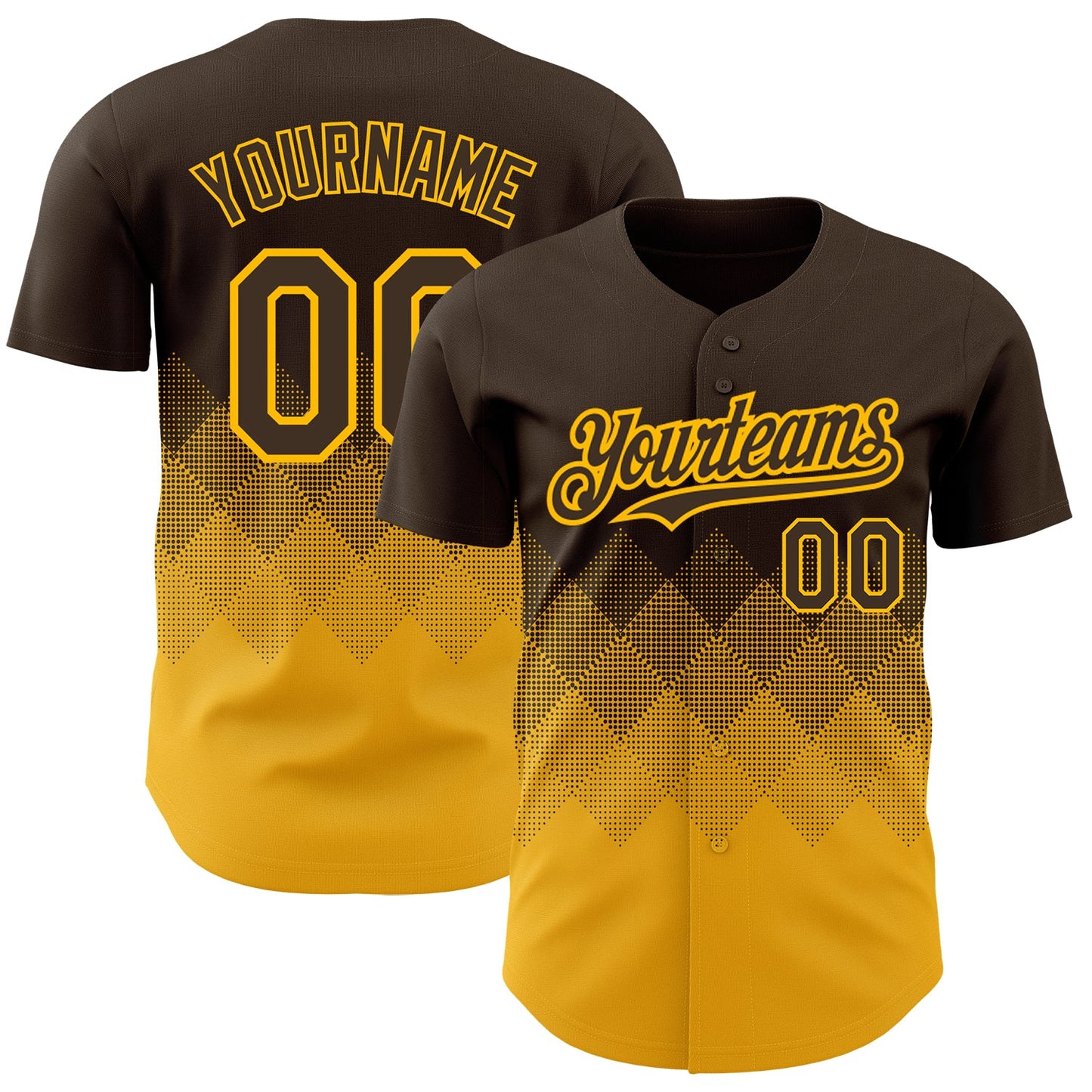 Custom Brown Gold 3D Pattern Design Gradient Square Shapes Authentic Baseball Jersey - Sky-Custom