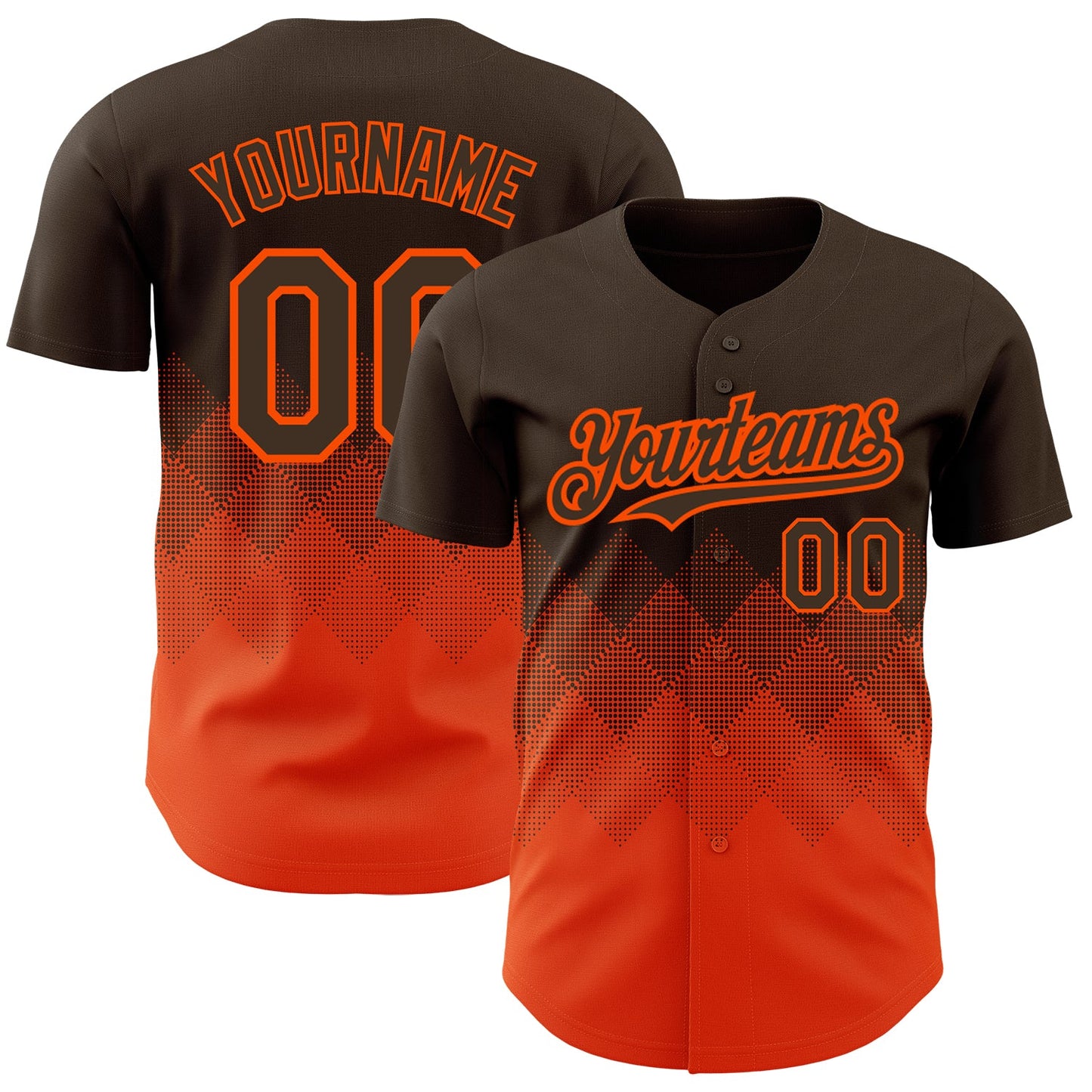 Custom Brown Orange 3D Pattern Design Gradient Square Shapes Authentic Baseball Jersey - Sky-Custom