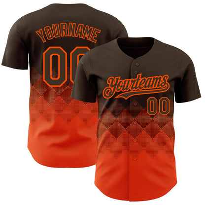 Custom Brown Orange 3D Pattern Design Gradient Square Shapes Authentic Baseball Jersey - Sky-Custom