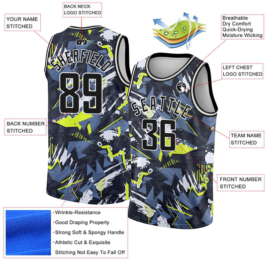 Custom Black White 3D Pattern Design Abstract Grunge Art Authentic Basketball Jersey - Sky-Custom