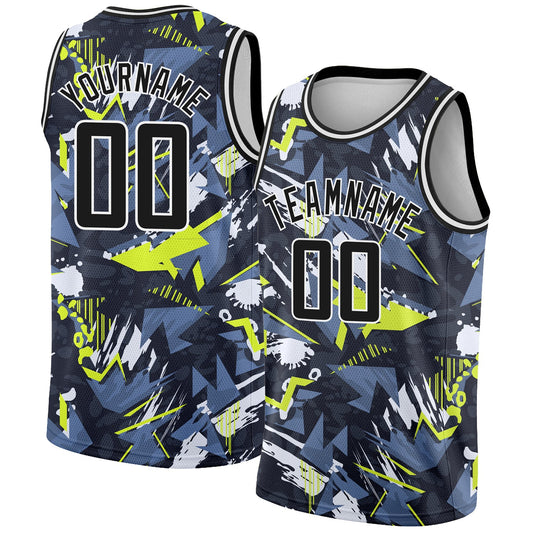 Custom Black White 3D Pattern Design Abstract Grunge Art Authentic Basketball Jersey - Sky-Custom