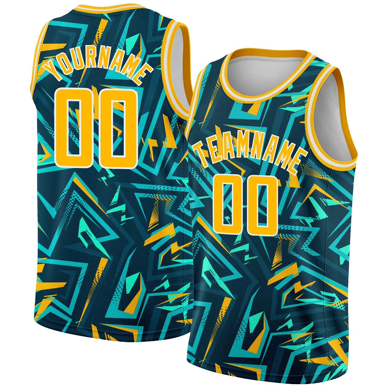 Custom Green Gold-White 3D Pattern Design Abstract Grunge Art Authentic Basketball Jersey - Sky-Custom