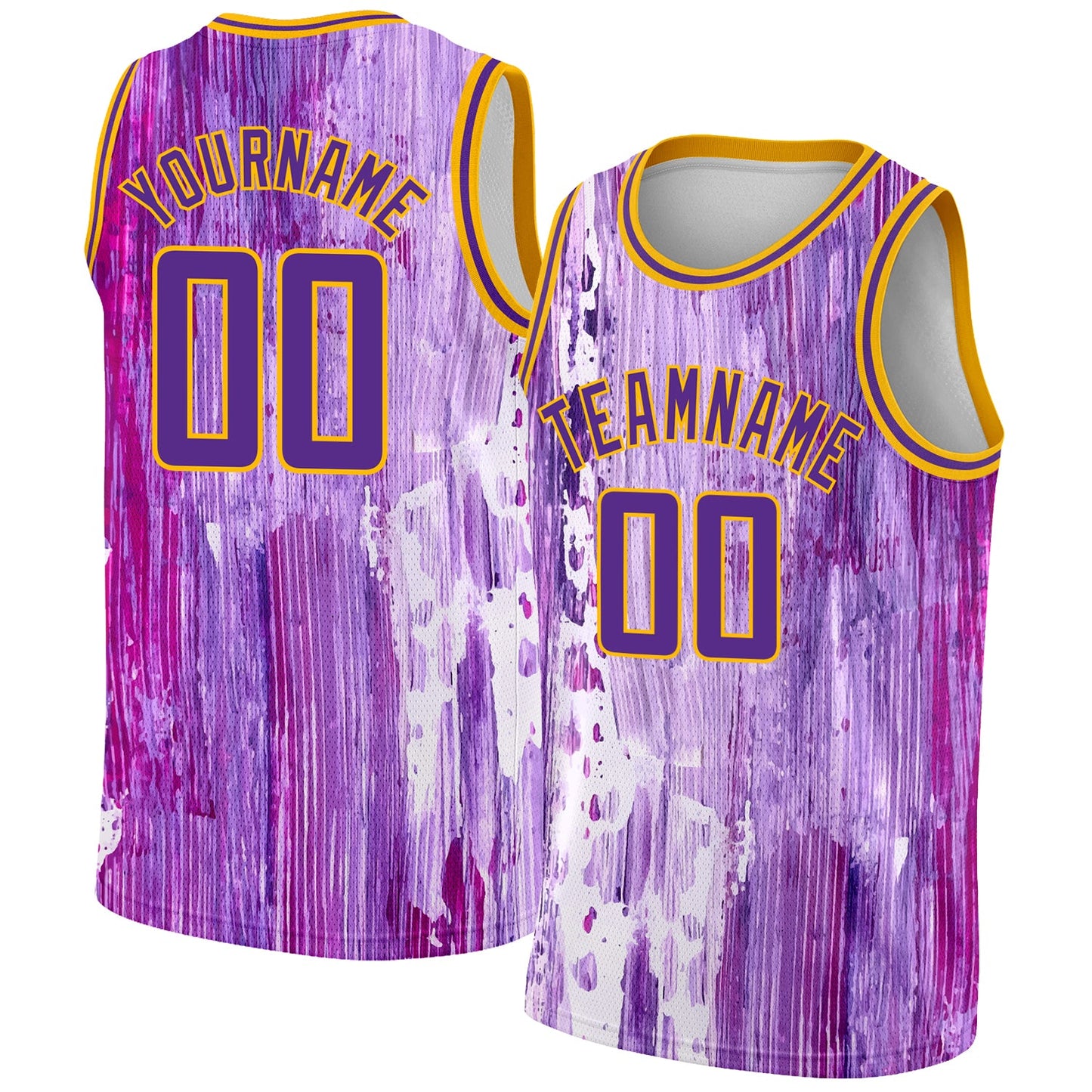 Custom Purple Gold 3D Pattern Design Abstract Liquid Watercolor Style Authentic Basketball Jersey - Sky-Custom