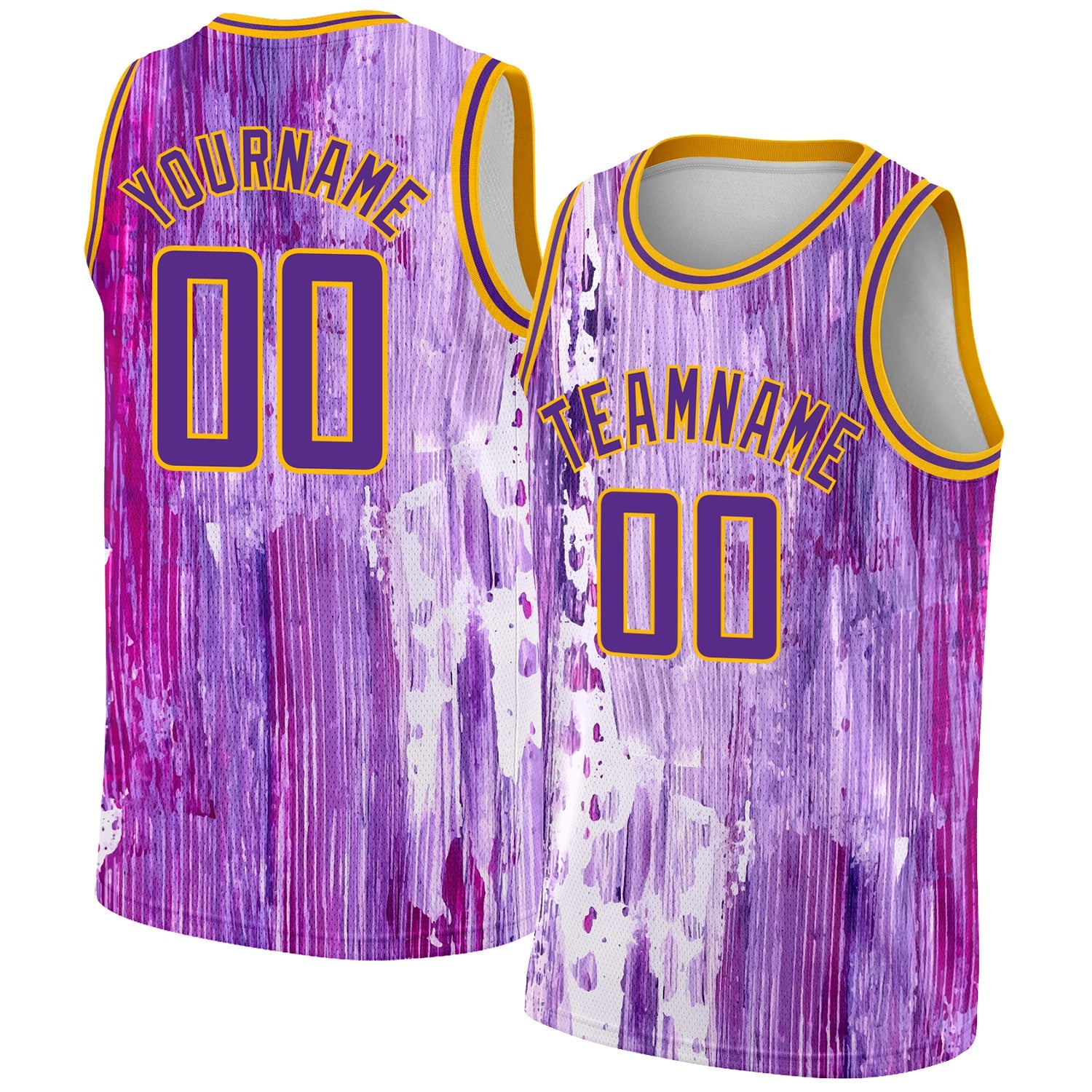 Custom Purple Gold 3D Pattern Design Abstract Liquid Watercolor Style Authentic Basketball Jersey - Sky-Custom