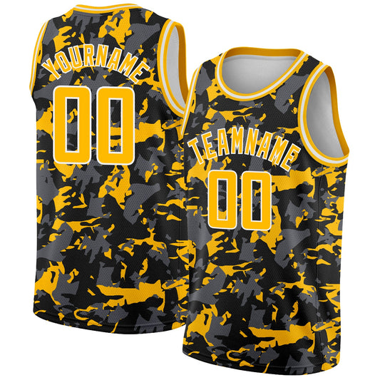 Custom Black Gold-White 3D Pattern Design Abstract Grunge Art Authentic Basketball Jersey - Sky-Custom
