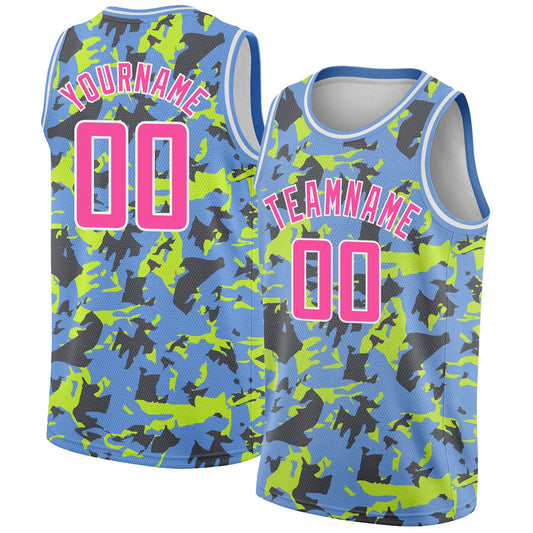 Custom Light Blue Pink-White 3D Pattern Design Abstract Grunge Art Authentic Basketball Jersey - Sky-Custom