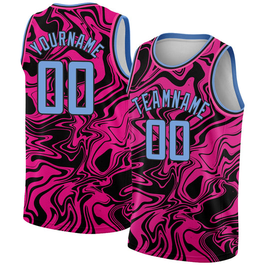 Custom Pink Light Blue-Black 3D Pattern Design Abstract Psychedelic Liquid Wave Authentic Basketball Jersey - Sky-Custom