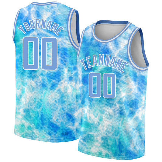 Custom Tie Dye Light Blue-White 3D Authentic Basketball Jersey - Sky-Custom
