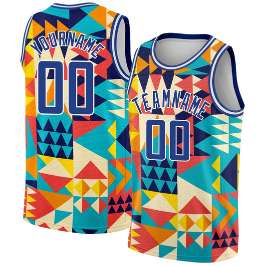 Custom Aqua Royal-White 3D Pattern Design Geometric Shapes Authentic Basketball Jersey - Sky-Custom