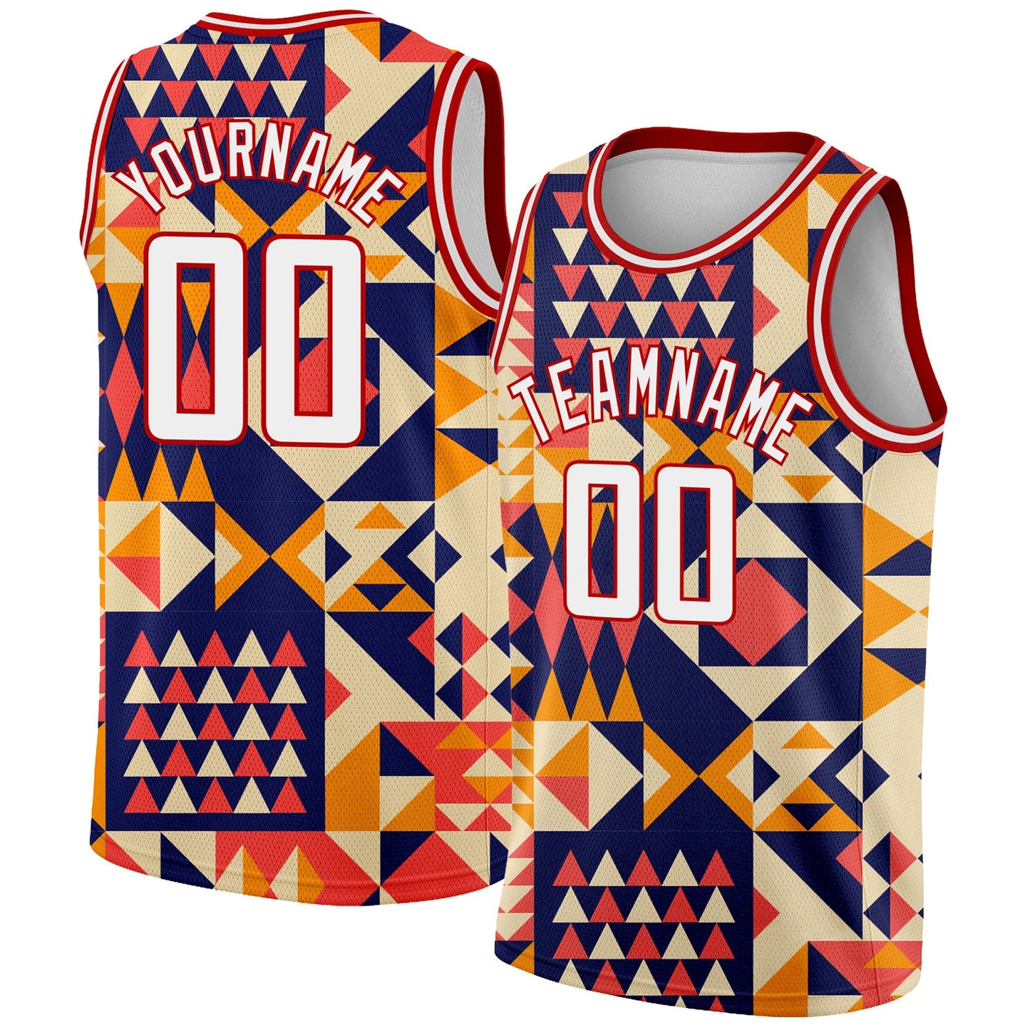 Custom Navy White-Red 3D Pattern Design Geometric Shapes Authentic Basketball Jersey - Sky-Custom