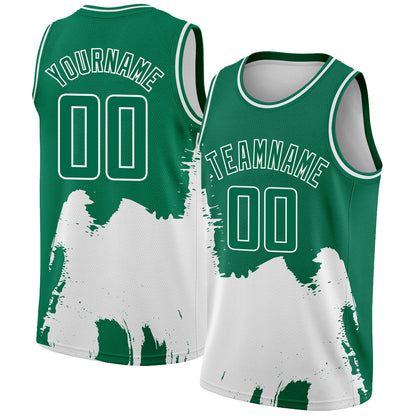 Custom Kelly Green White 3D Pattern Design Abstract Grunge Halftone Art Authentic Basketball Jersey - Sky-Custom