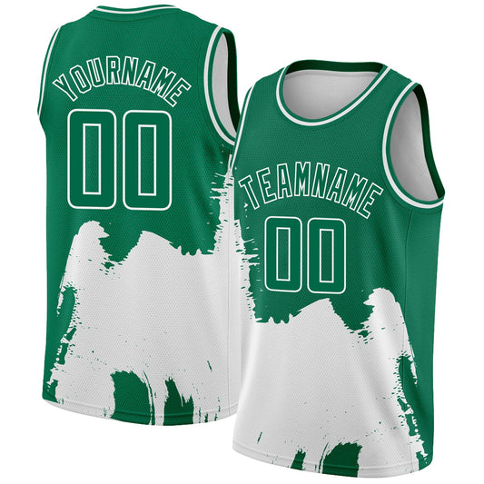 Custom Kelly Green White 3D Pattern Design Abstract Grunge Halftone Art Authentic Basketball Jersey - Sky-Custom
