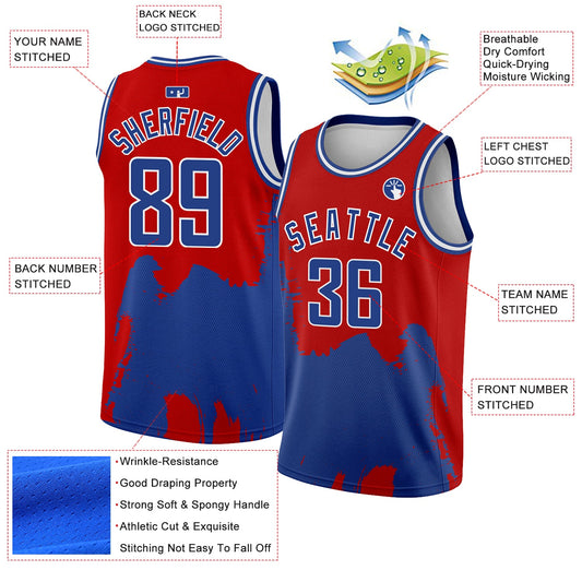 Custom Red Royal-White 3D Pattern Design Abstract Grunge Halftone Art Authentic Basketball Jersey - Sky-Custom