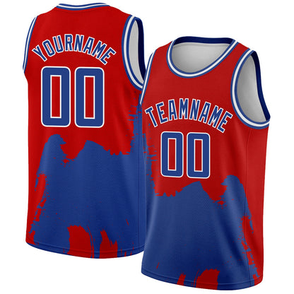 Custom Red Royal-White 3D Pattern Design Abstract Grunge Halftone Art Authentic Basketball Jersey - Sky-Custom