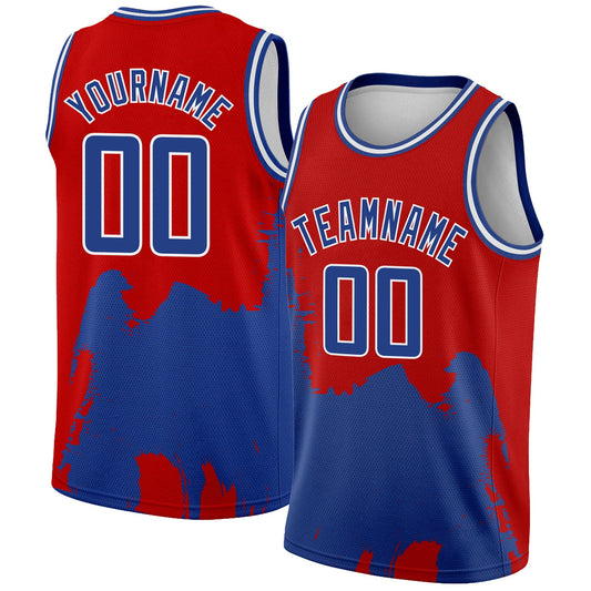 Custom Red Royal-White 3D Pattern Design Abstract Grunge Halftone Art Authentic Basketball Jersey - Sky-Custom