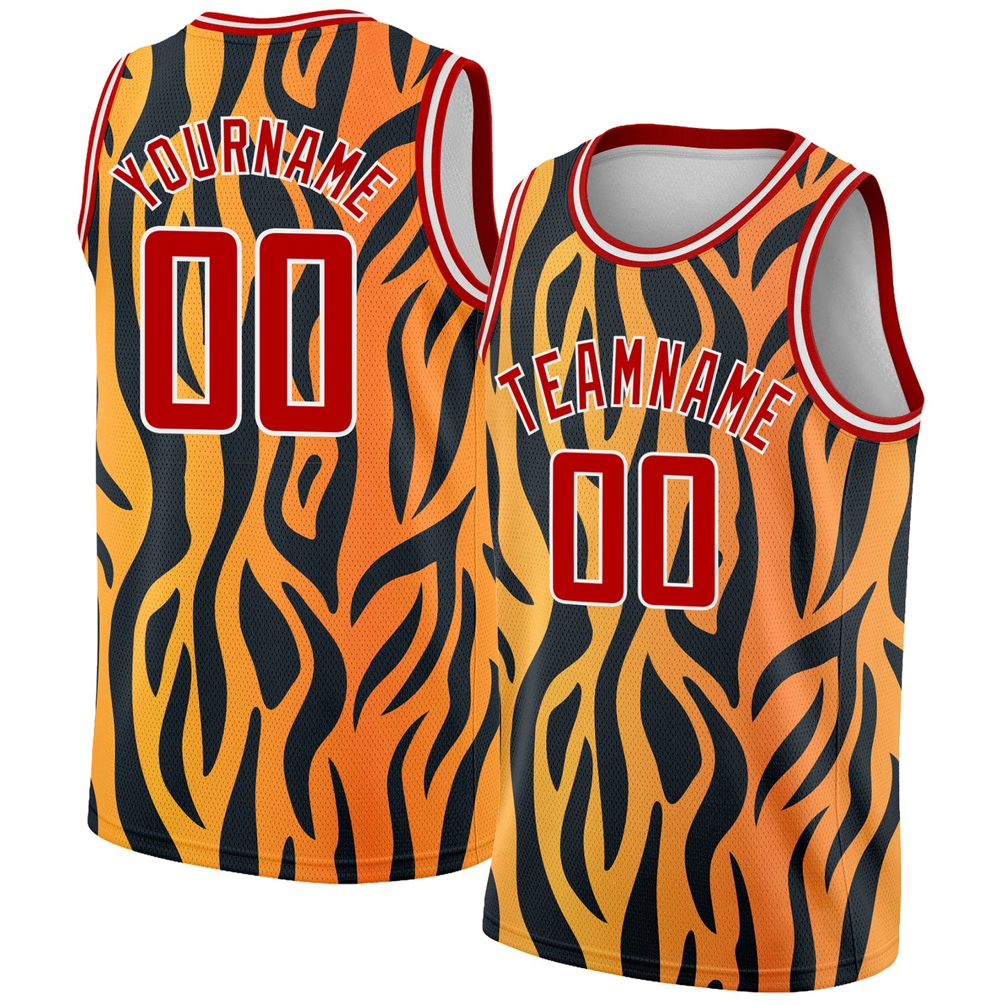 Custom Gold Red-Black 3D Pattern Design Tiger Prints Authentic Basketball Jersey - Sky-Custom