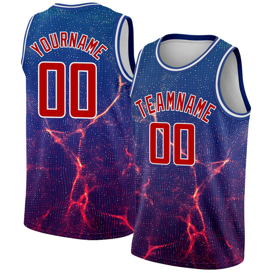 Custom Royal White-Red 3D Pattern Design Abstract Violet Wave Authentic Basketball Jersey - Sky-Custom
