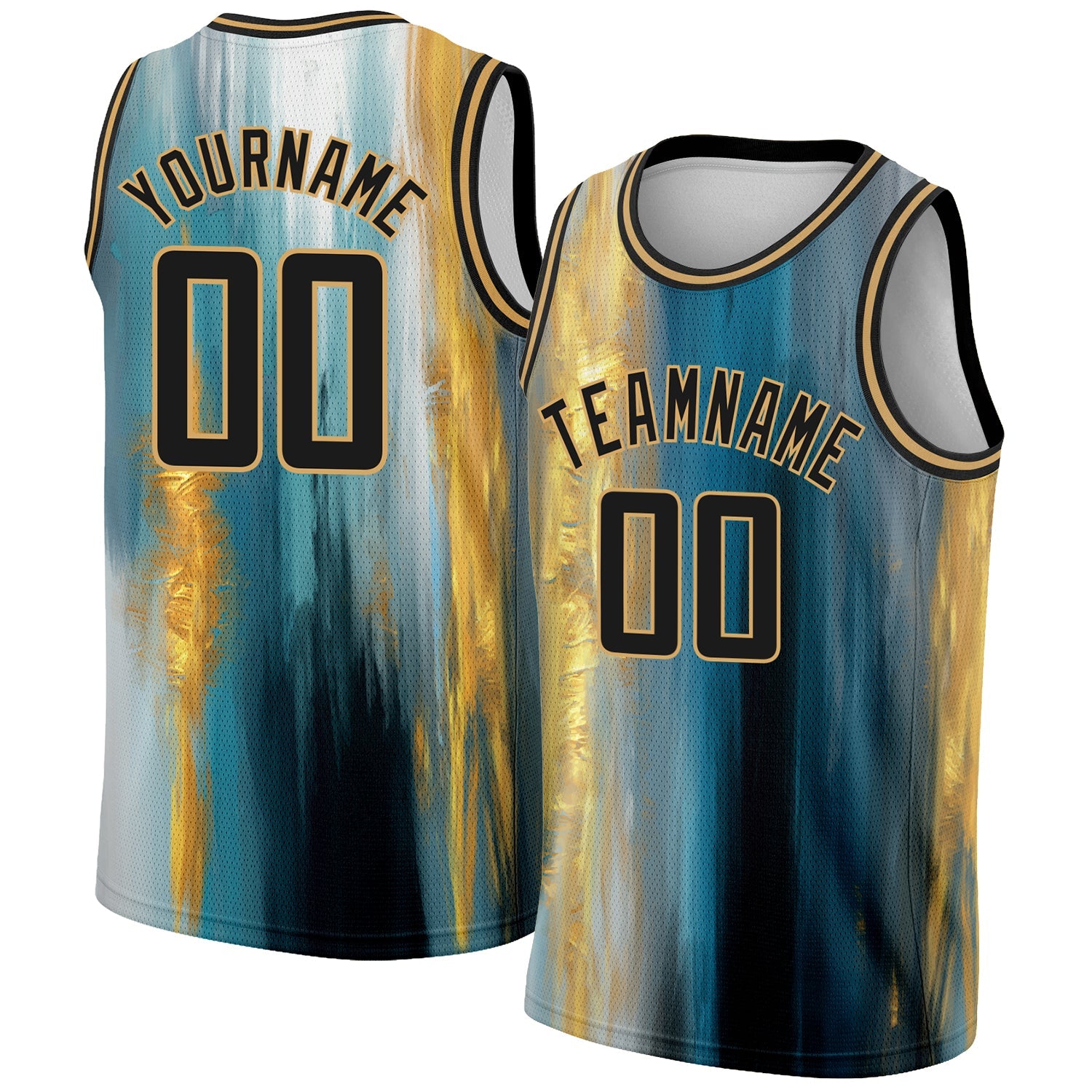 Custom Old Gold Black 3D Pattern Design Gold Foil Authentic Basketball Jersey - Sky-Custom