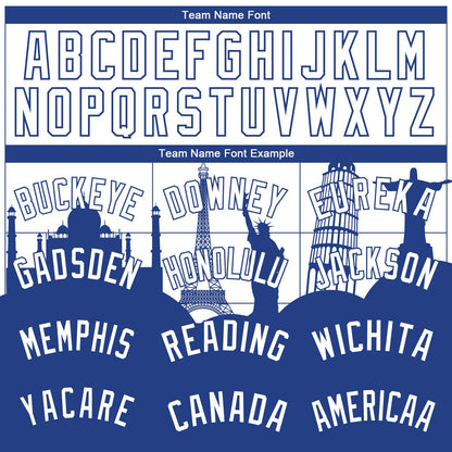 Custom White Royal Holiday Travel Monuments Silhouette Authentic City Edition Basketball Jersey - Sky-Custom