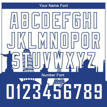 Custom White Royal Holiday Travel Monuments Silhouette Authentic City Edition Basketball Jersey - Sky-Custom