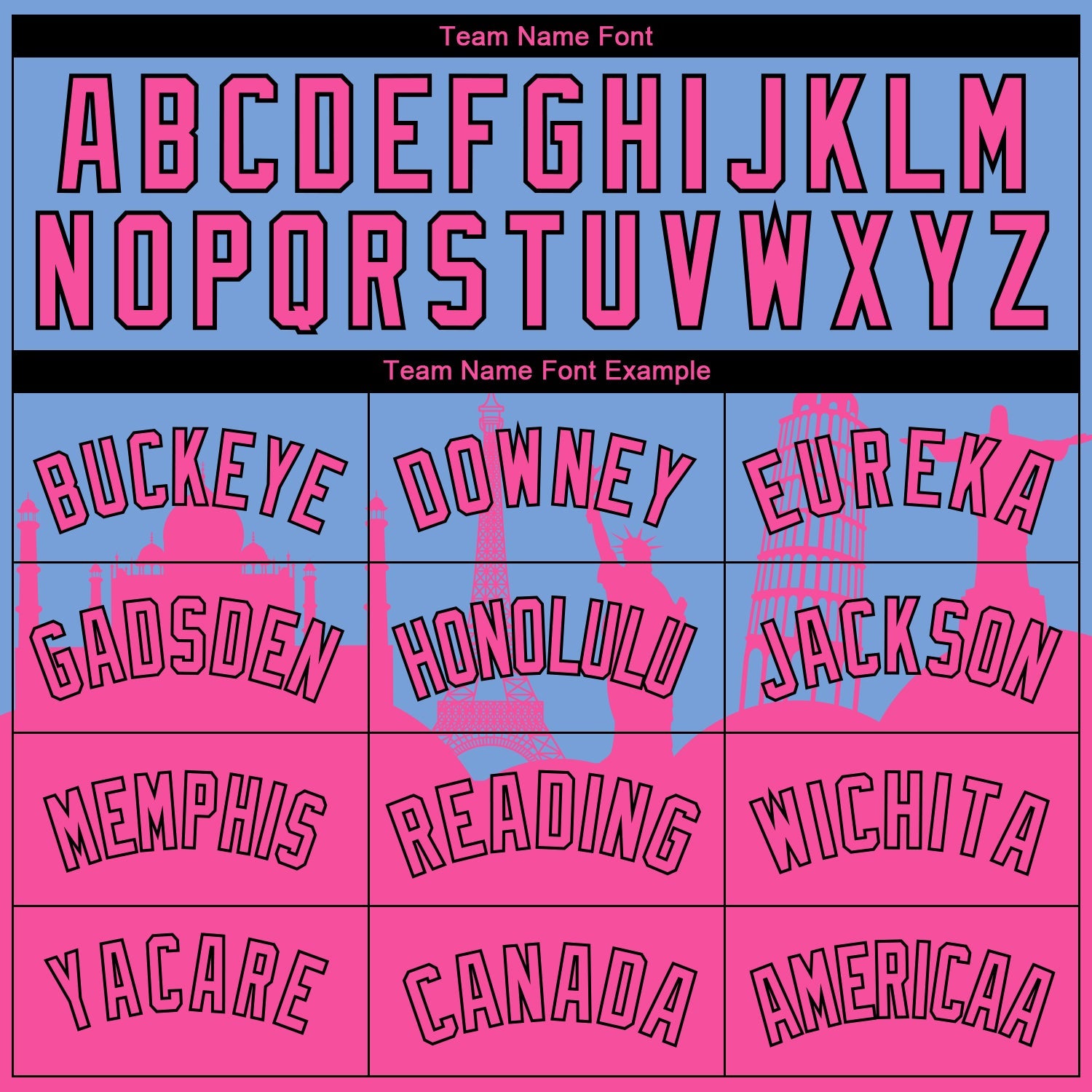 Custom Light Blue Pink-Black Holiday Travel Monuments Silhouette Authentic City Edition Basketball Jersey - Sky-Custom