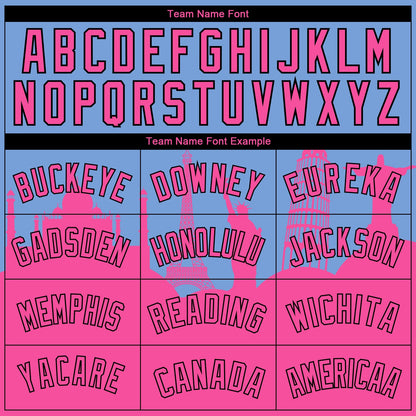 Custom Light Blue Pink-Black Holiday Travel Monuments Silhouette Authentic City Edition Basketball Jersey - Sky-Custom