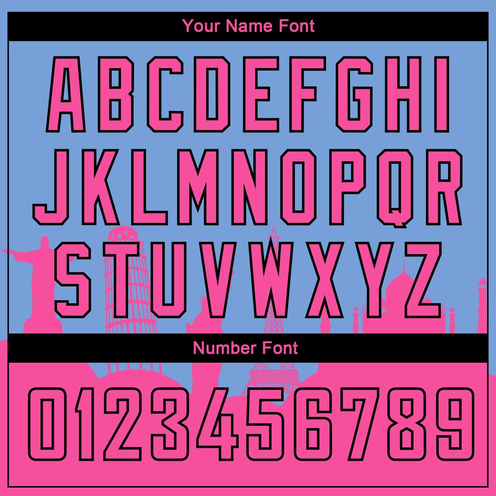 Custom Light Blue Pink-Black Holiday Travel Monuments Silhouette Authentic City Edition Basketball Jersey - Sky-Custom