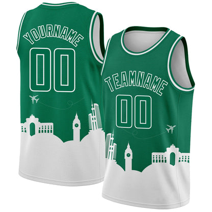 Custom Kelly Green White Holiday Travel Monuments Silhouette Authentic City Edition Basketball Jersey - Sky-Custom