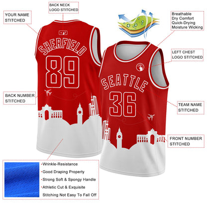 Custom Red White Holiday Travel Monuments Silhouette Authentic City Edition Basketball Jersey - Sky-Custom